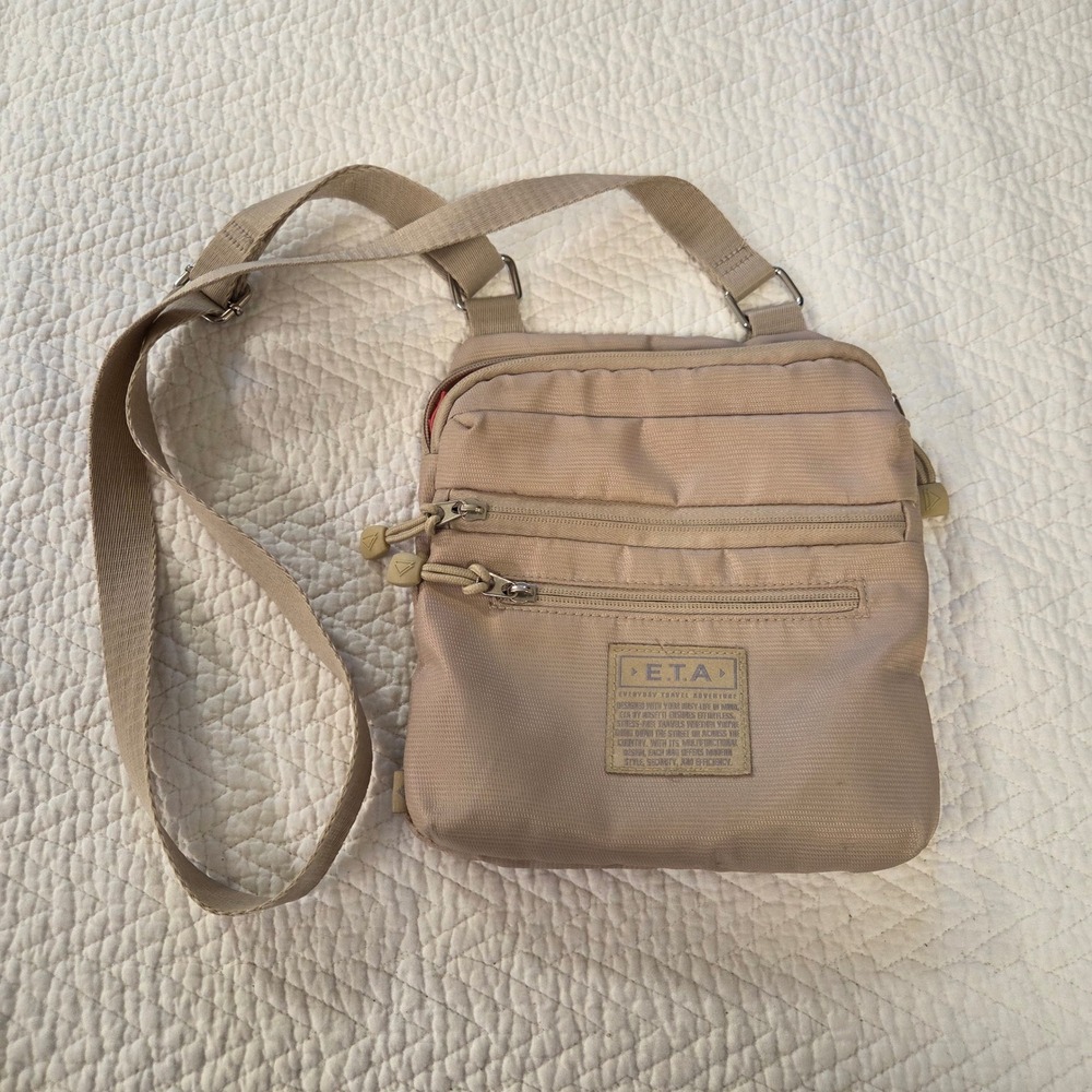 ETA by Rosetti Beige Nylon Crossbody Bag Travel Everyday Adventure Multi Pocket